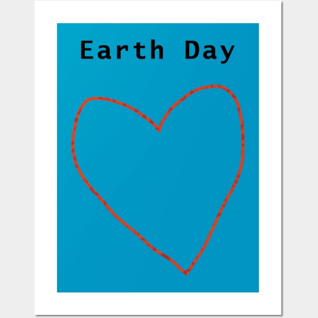 Earth Day Red Heart Line Drawing Wall Art by ellenhenryart